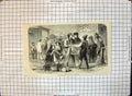 Original Old Antique Print Montreal Market Habitans Purchasing Cloth 1859 19th