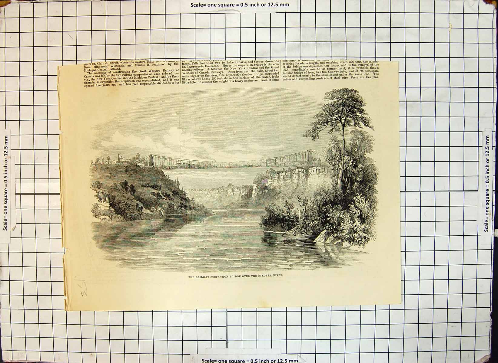 Original Old Antique Print Railway Suspension Bridge Over Niagara River