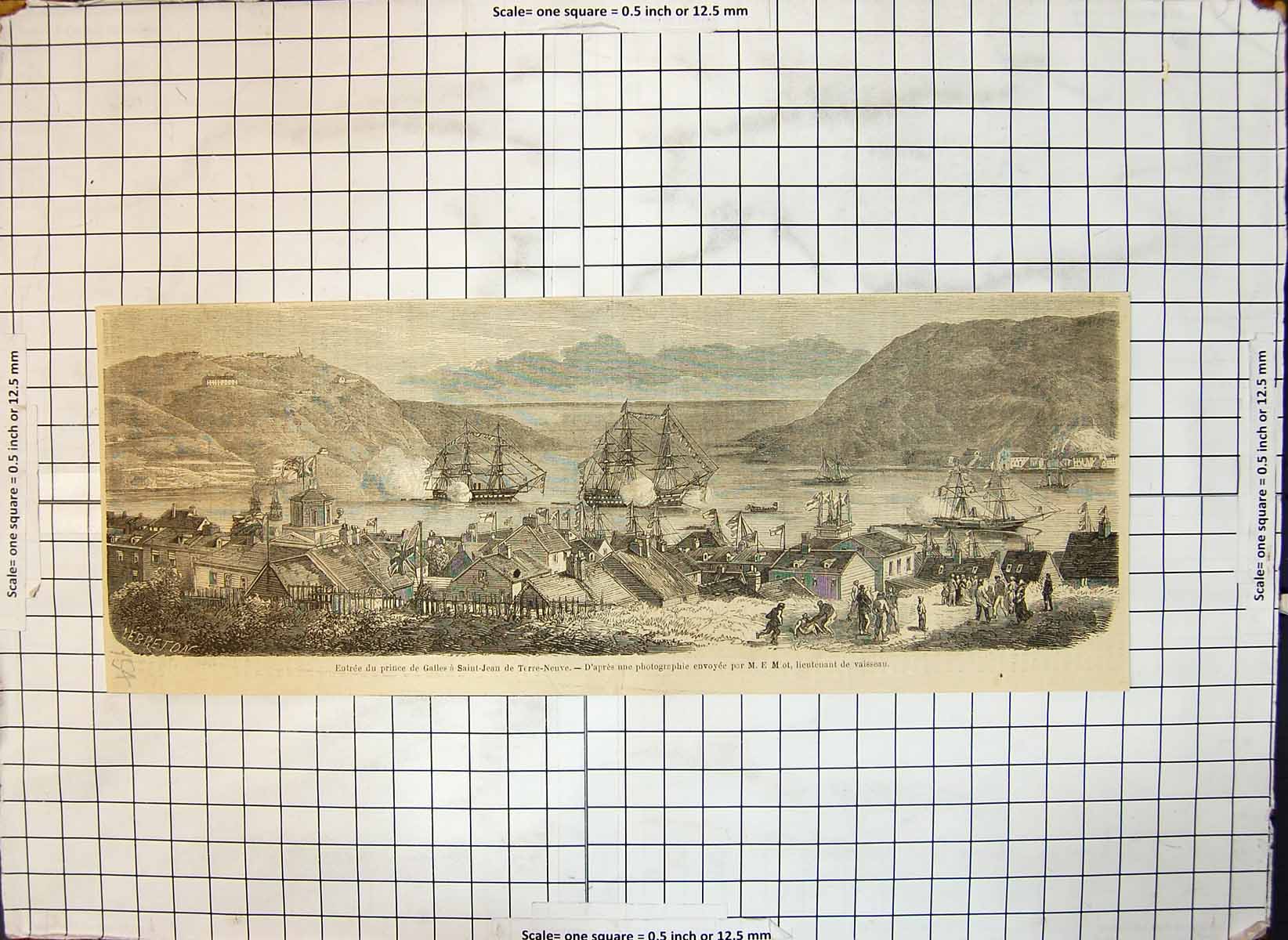 Original Old Antique Print Entry Prince Wales St John Newfoundland Lebreton