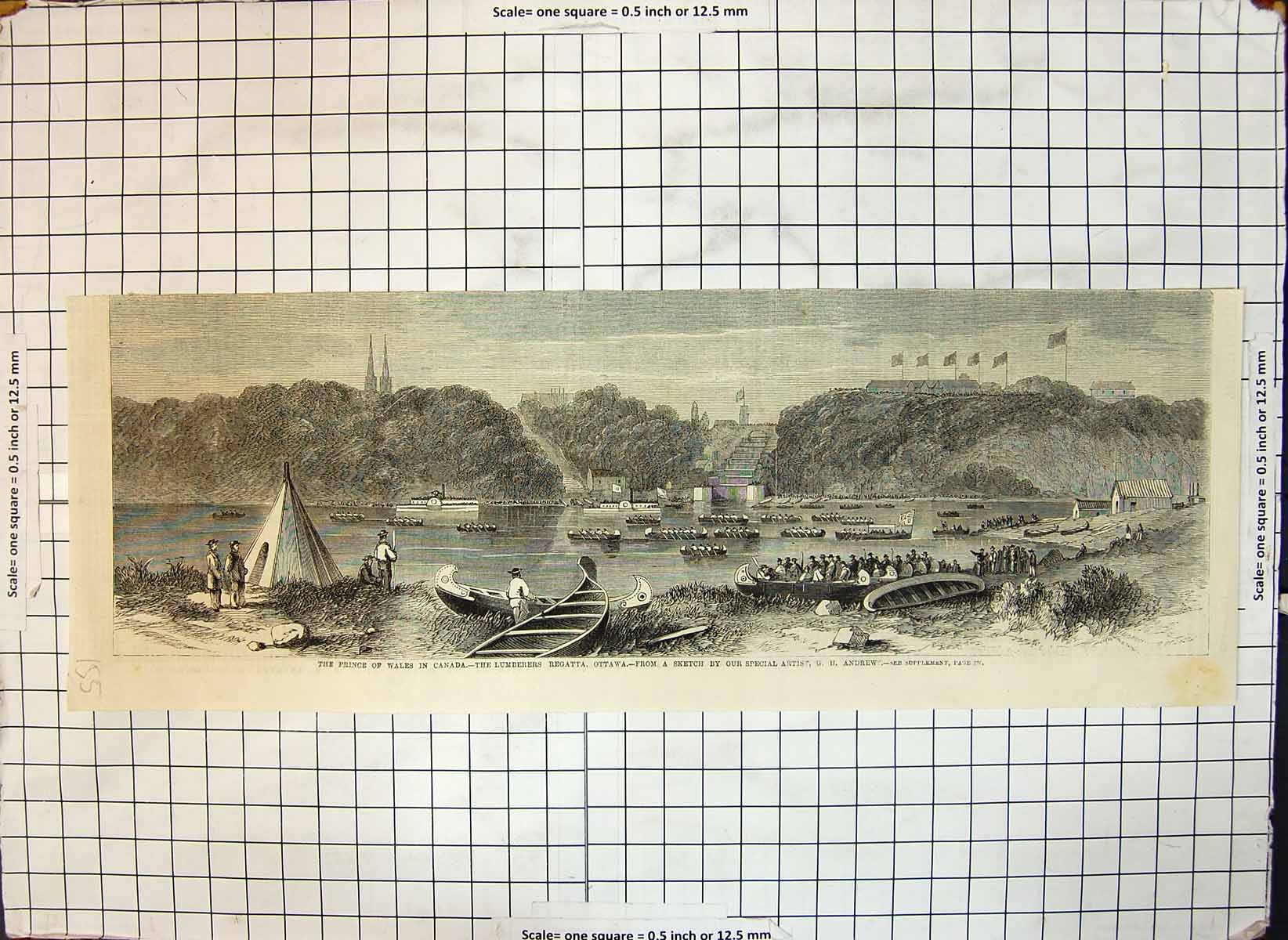 Old Antique Print Prince Wales Canada Lumberers Regatta Ottawa G H Andrew