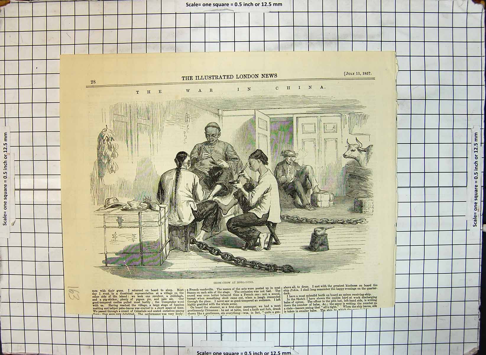 Original Old Antique Print War China Chow Chow Hong Kong 1857 19th