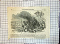 Original Old Antique Print Burning Body Dewan Moolraj Sandbank Ganges 1851 19th