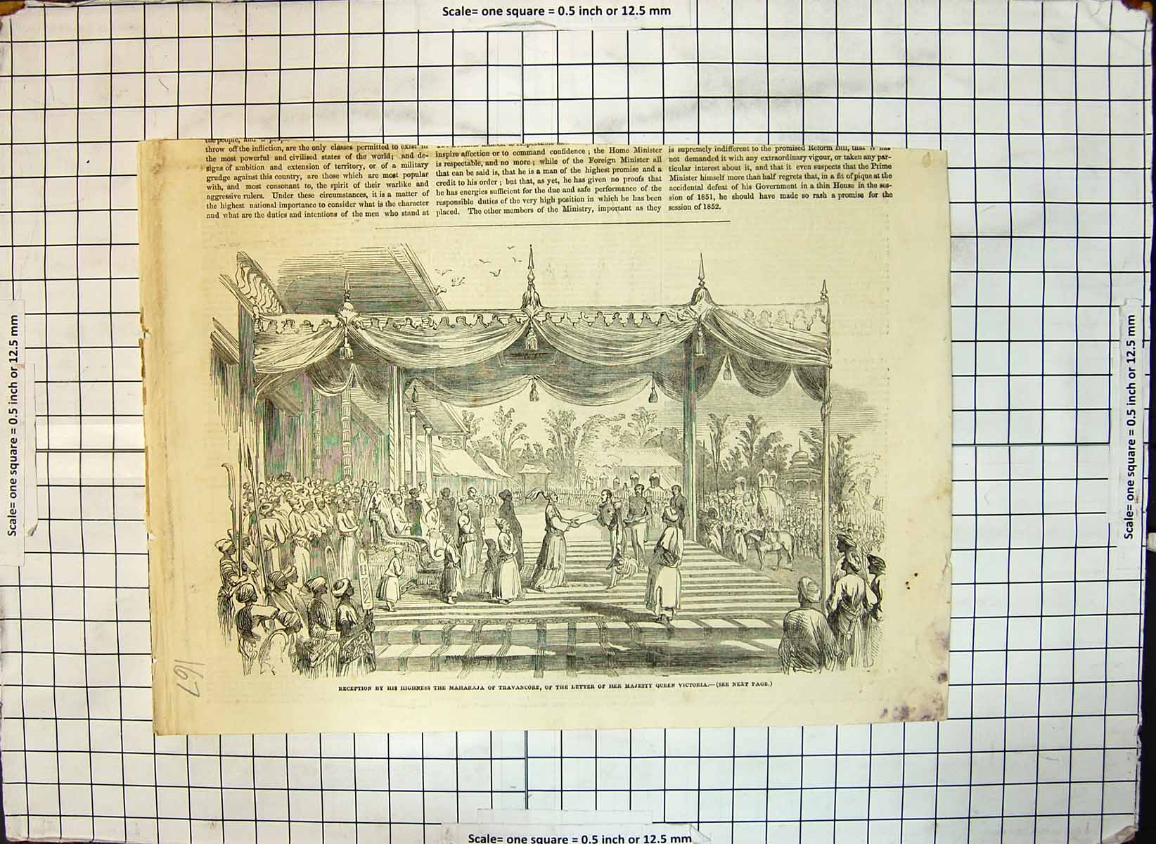 Original Old Antique Print Reception Maharaja Travancore Letter Queen Victoria
