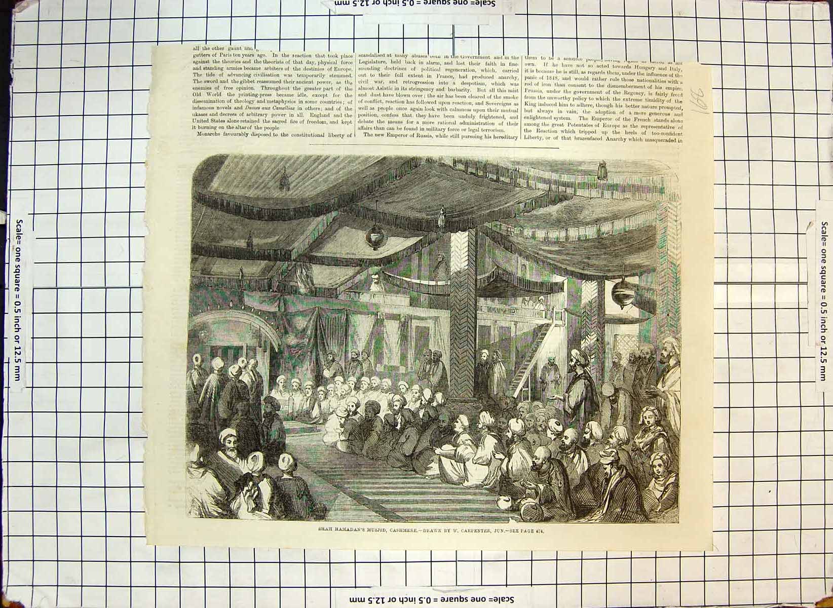 Original Old Antique Print Shah Hamadans Musjid Cashmere W Carpenter