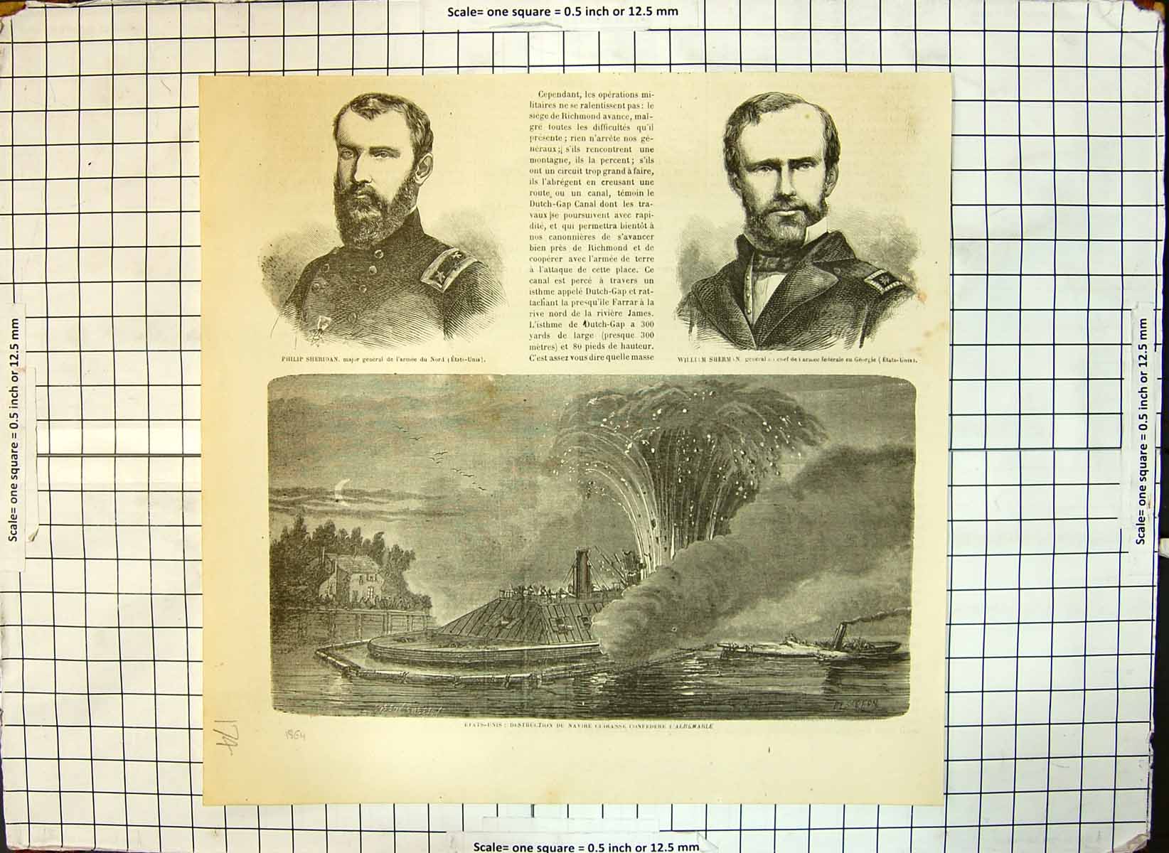 Old Print U S Philip Sheridan William Sherman Destruction Albemarle 1864 19th
