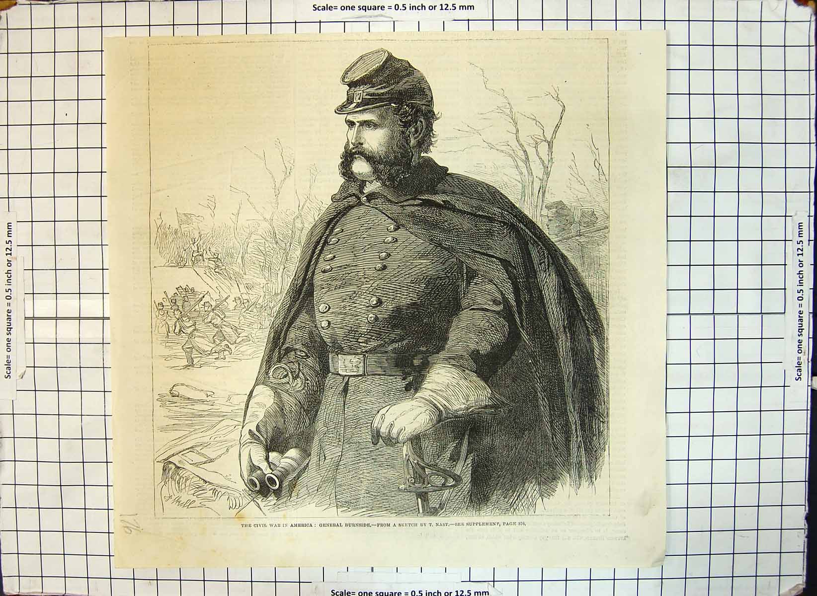 Original Old Antique Print Civil War America General Burnside T Nast