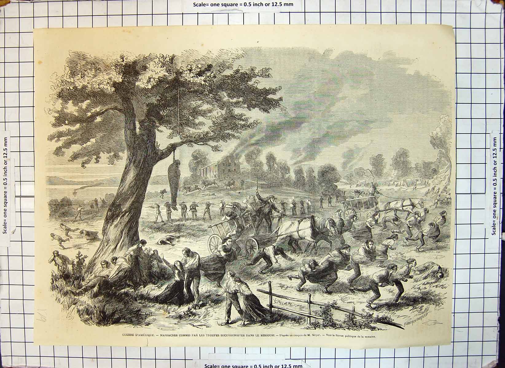 Old Antique Print War America Massacres By Troops Secessionists Missouri 18th