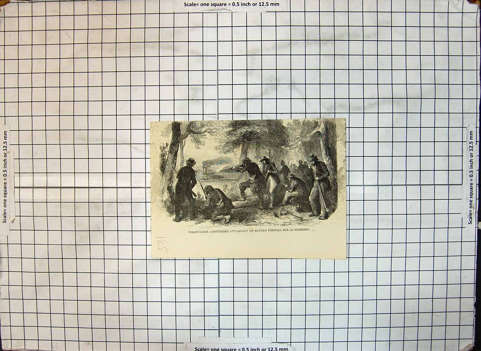 Antique Old Print Civil War Volunteers Attacking Federal Battery Mississippi