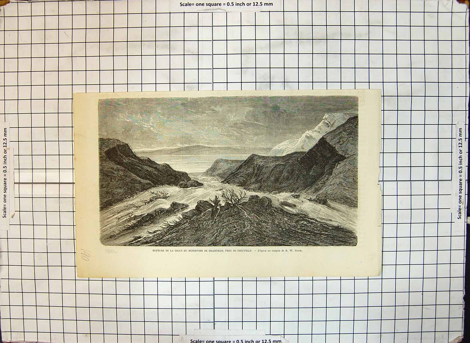 Antique Print Rupture Dam Reservoir Bradfield Near Sheffield M W Sturm 1864
