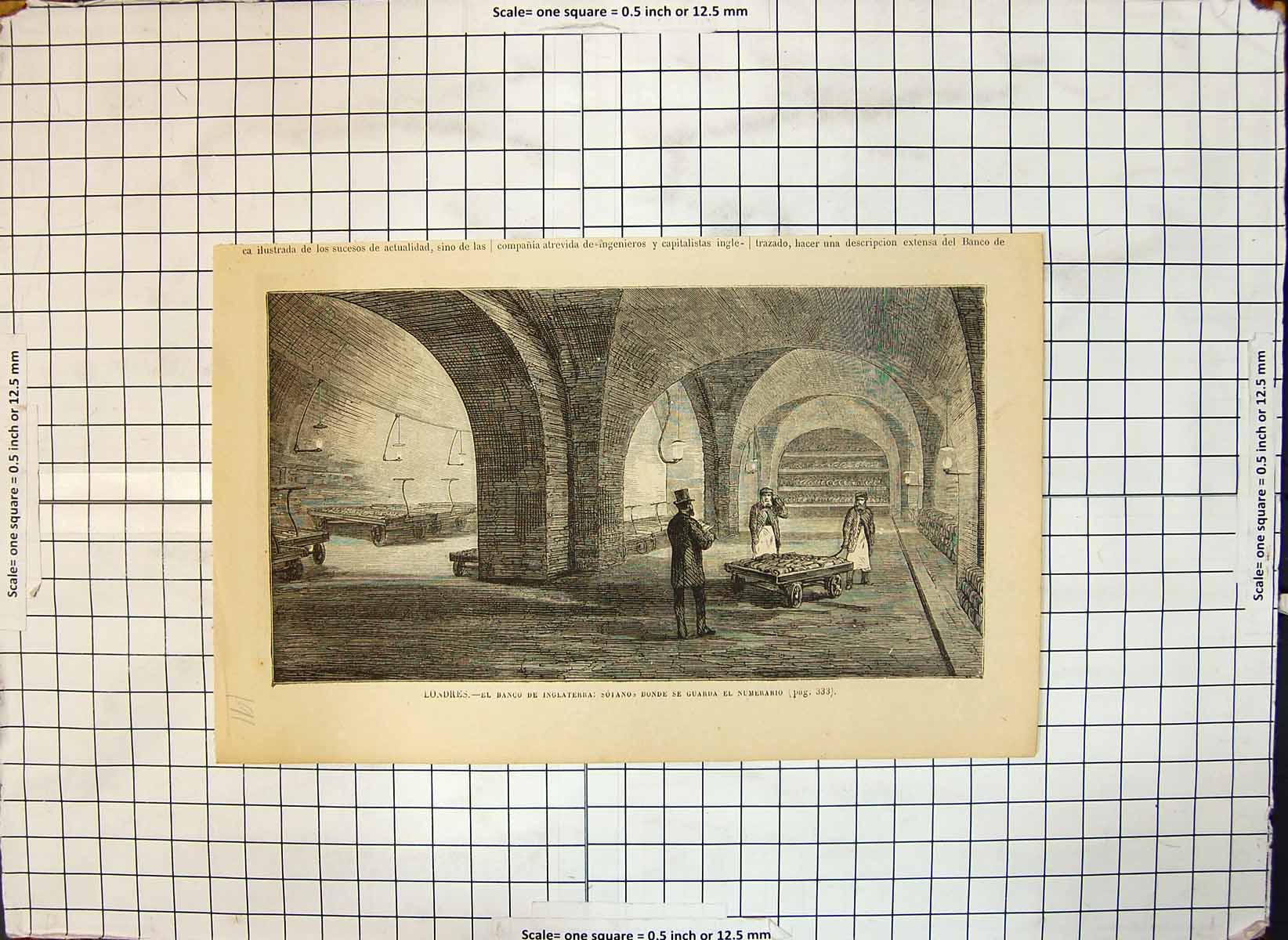 Original Old Antique Print London Bank England Dungeons Guarding Money 20th