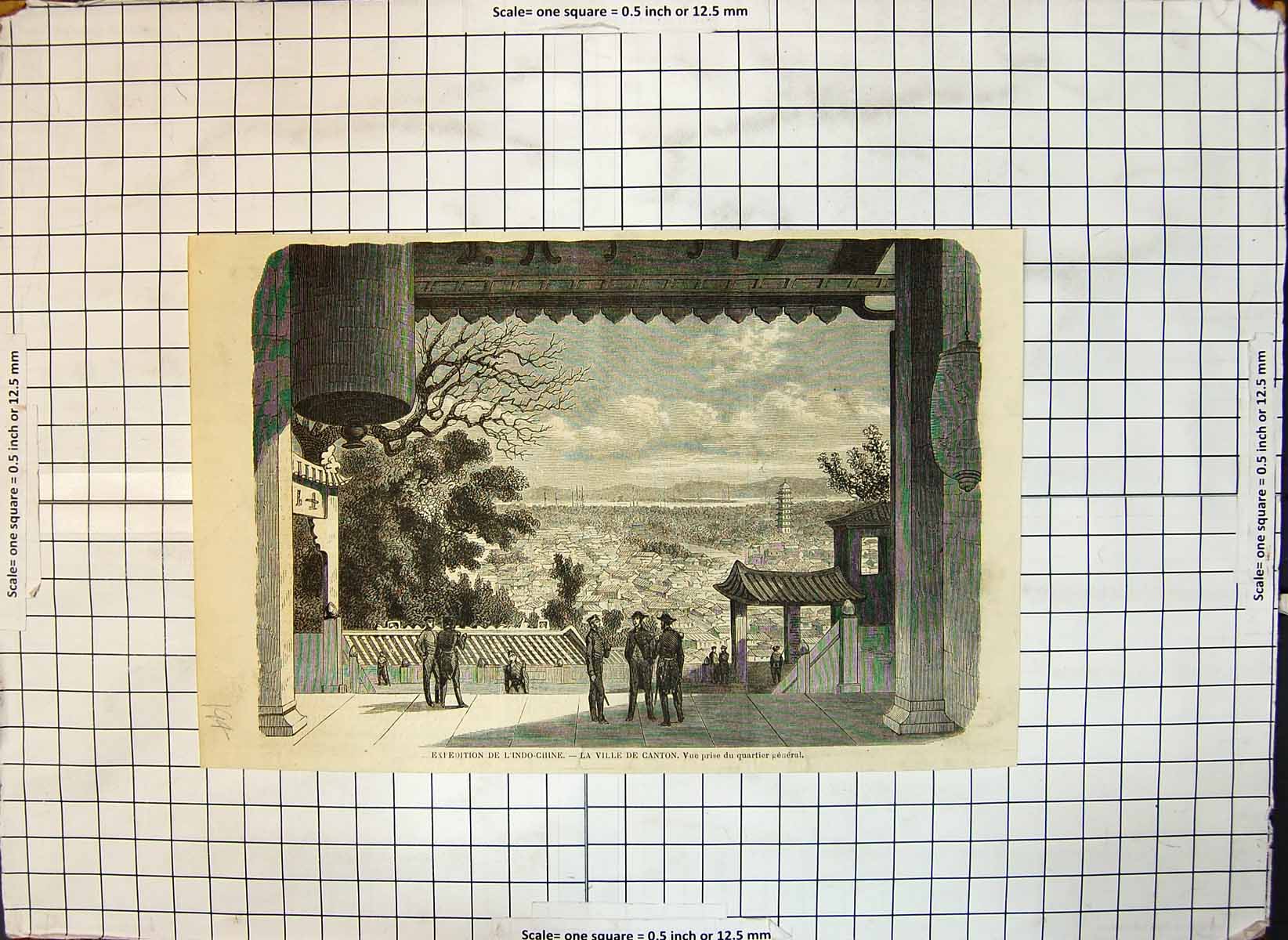 Old Antique Print Expedition India China Town Canton View General Quarter 20th