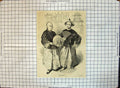 Original Old Antique Print Young Chinese Man Woman Traditional Dress Fan Hats