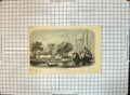 Original Old Antique Print Village Kiang Tsuen Ships River Crowd Onlookers