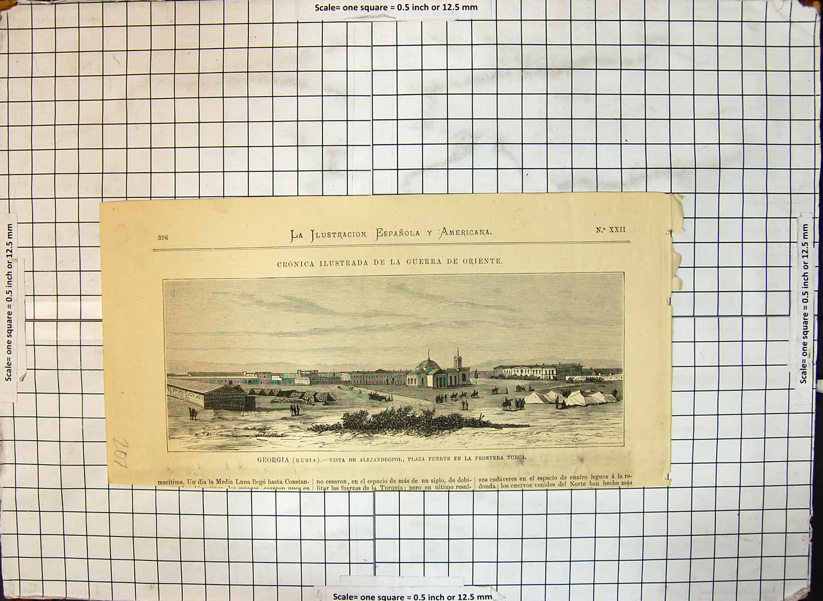 Antique Old Print War Orient Georgia Russia View Alejandropol Turkish Front