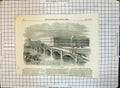 Original Old Antique Print New Iron Bridge St Petersburg 1851 19th