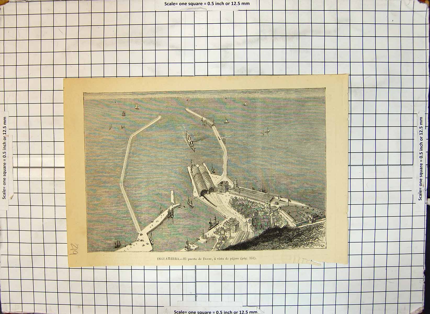 Original Old Antique Print England Port Dover View Cliff