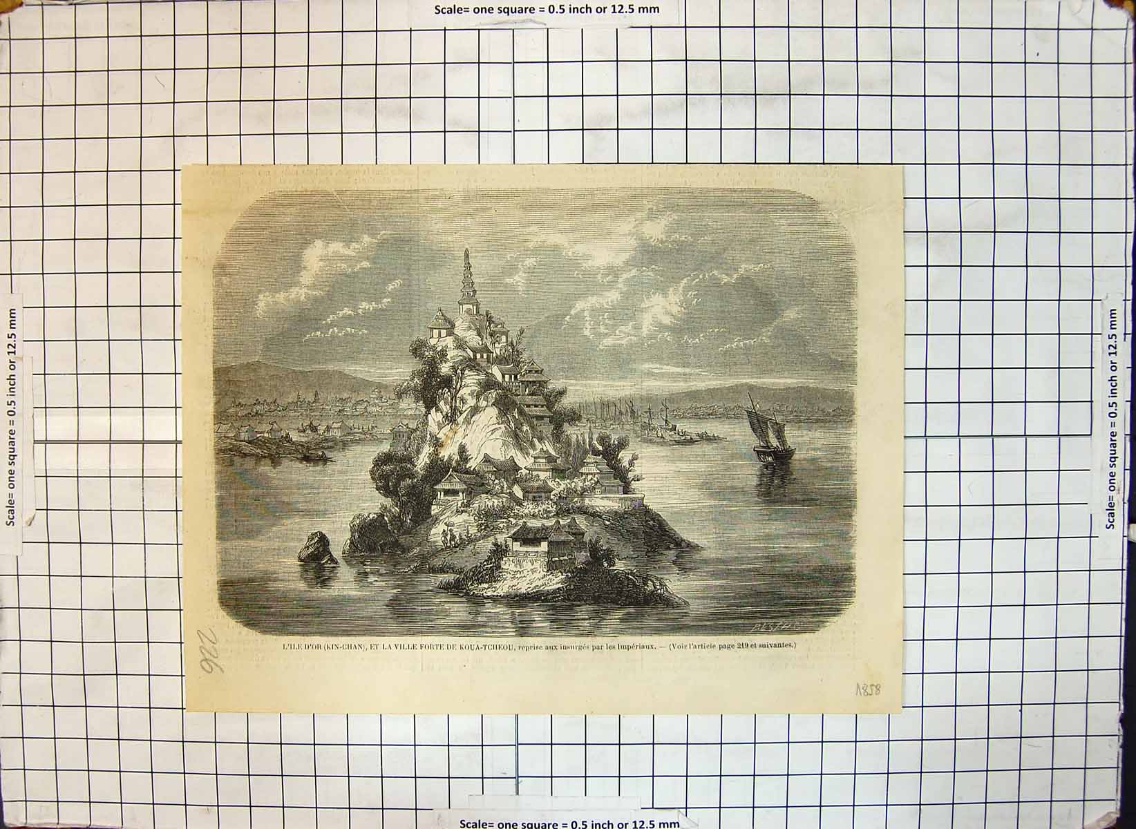 Antique Print Island GKin Chan Town Fort Koua Tcheou Insurgents Imperialist