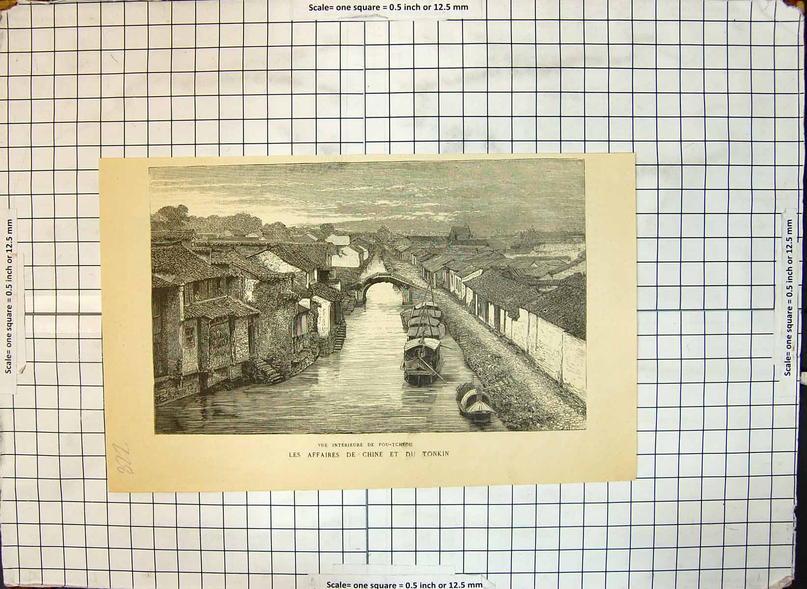 Original Old Antique Print Affairs China Tonkin View Interior Fou Tcheou