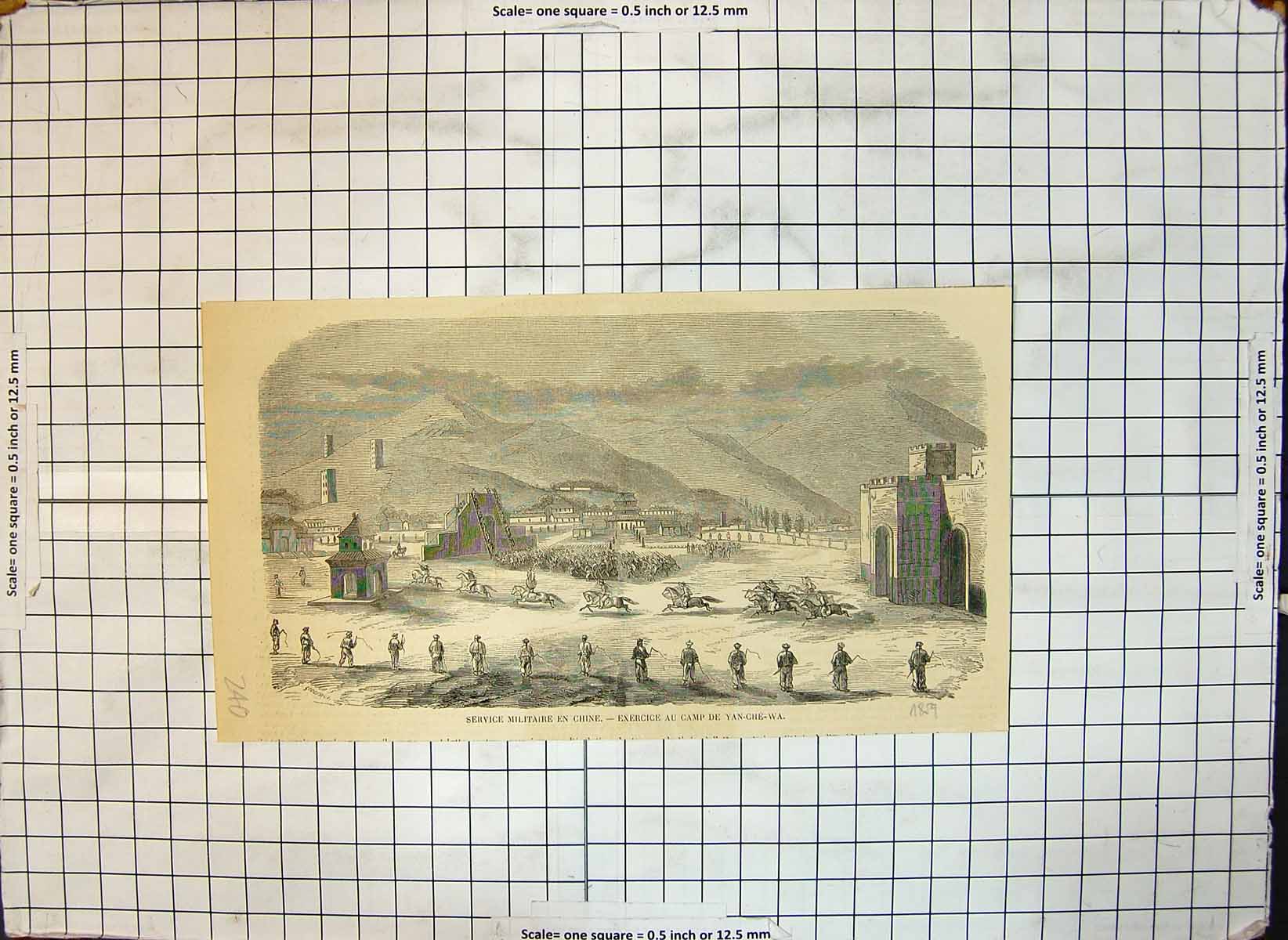 Original Old Antique Print Military Service China Exercise Camp Yan Che Wa 1859