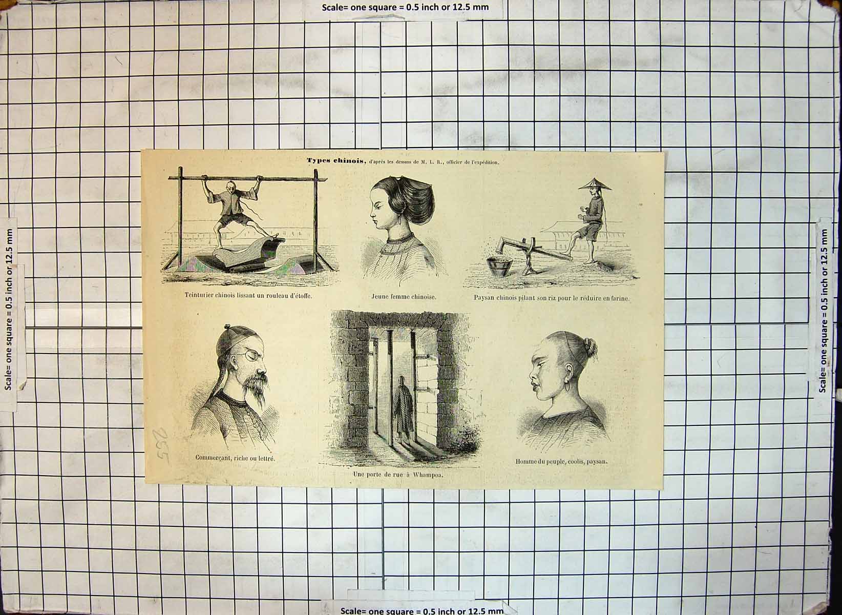 Original Old Antique Print Chinese Types Young Woman Peasant Gateway Whampoa
