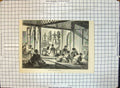 Original Old Antique Print Interior Chinese Pagoda Praying Music