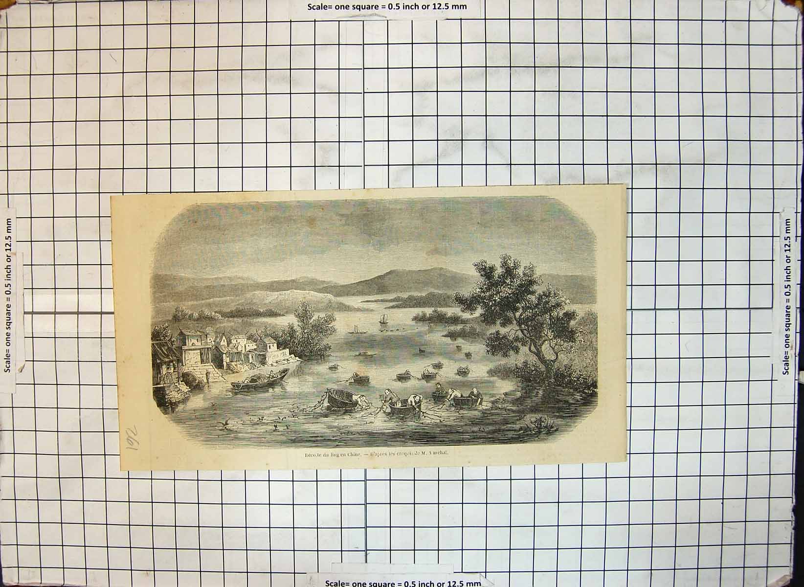 Original Old Antique Print China Fishing Small Round Boats M Marchal