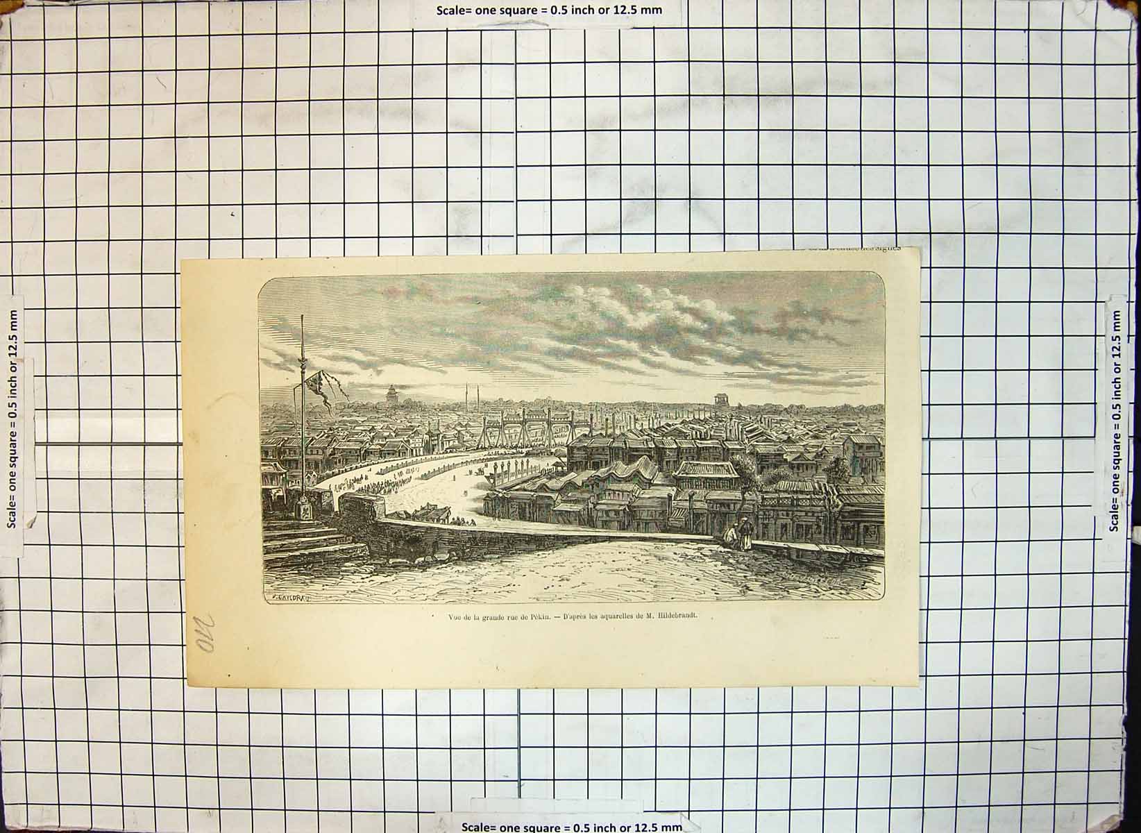 Original Old Antique Print View Main Street Peking M Hildebrandt