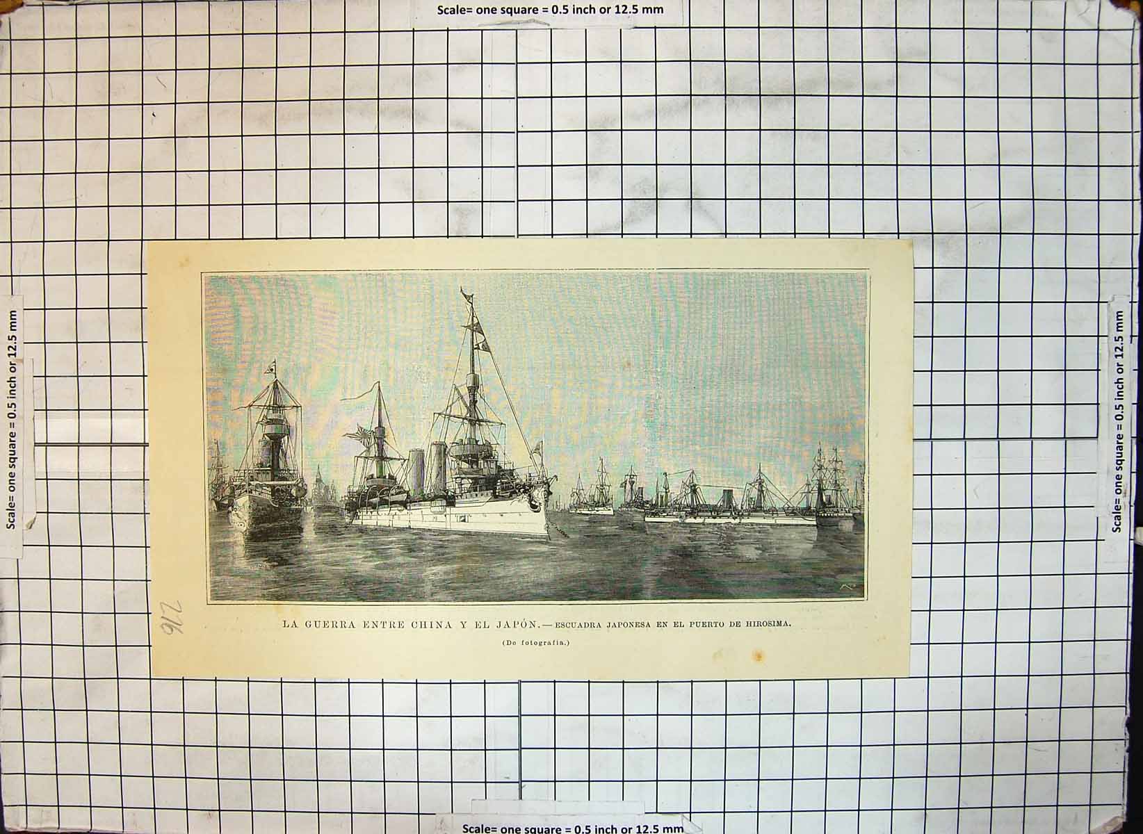 Original Old Antique Print War Between China Japan Japanese Fleet Port Horosima