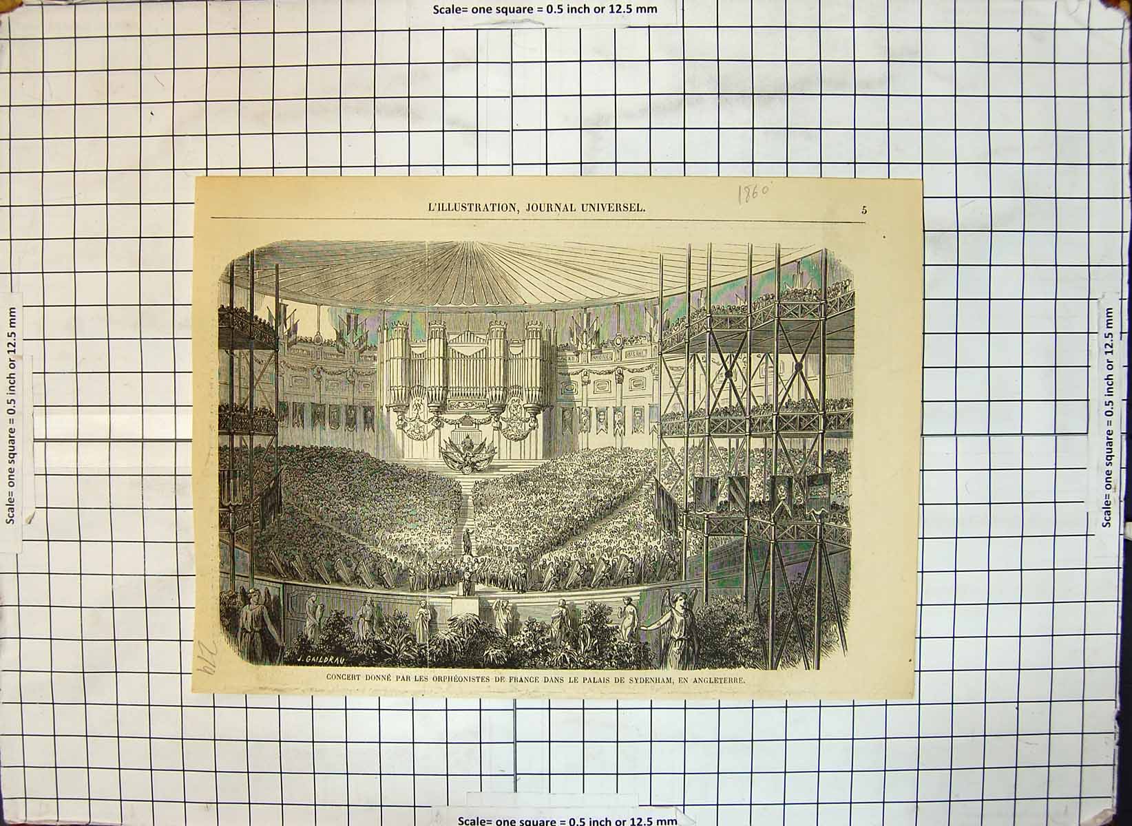 Original Old Antique Print Concert Given French Sydenham Palace England 1860