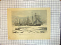 Original Old Antique Print London Interruption Navigation Thames Snowstorm Ice