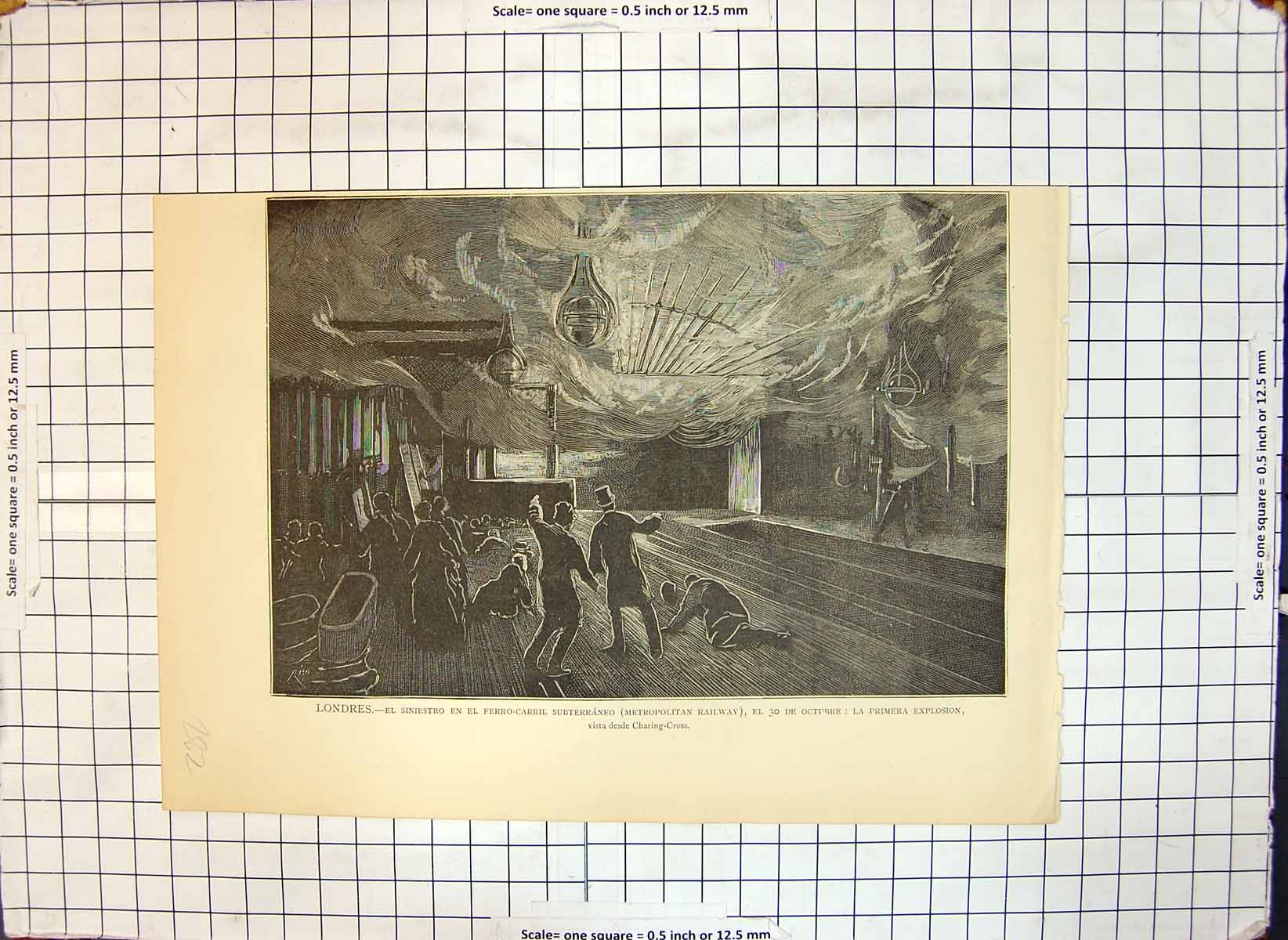 Original Old Antique Print London Metropolitan Railway Explosion Charing Cross