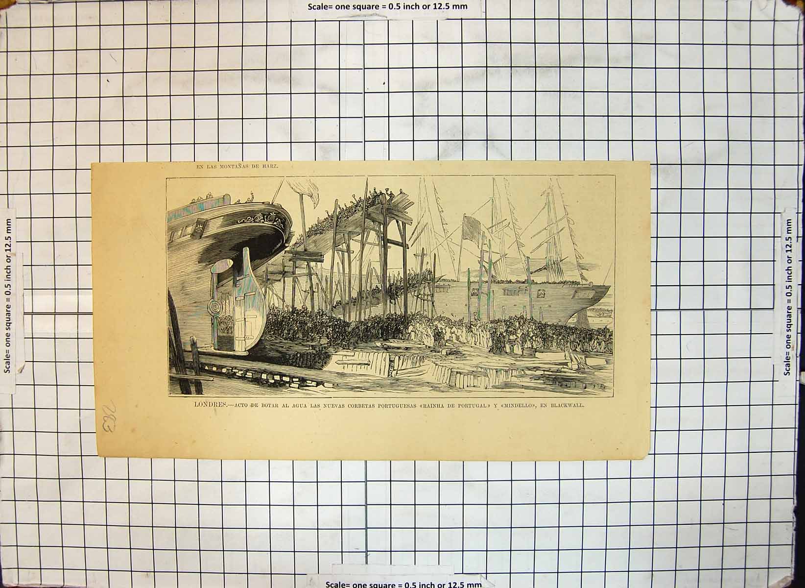 Antique Print London Launch Portugese Rainha De Portugal Mindello Blackwall