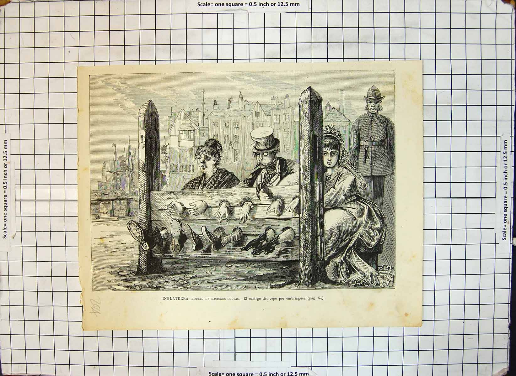 Original Old Antique Print England Policeman Watches Three People Stocks