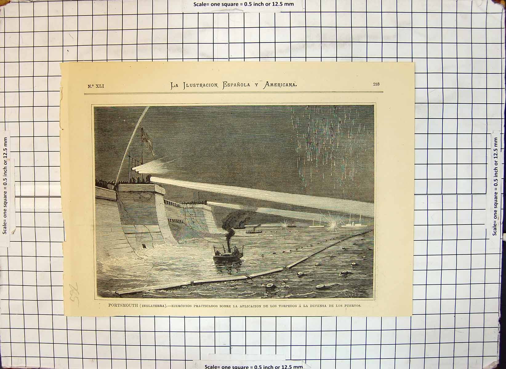 Original Old Antique Print Portsmouth Practice Torpedos For Defence Ports