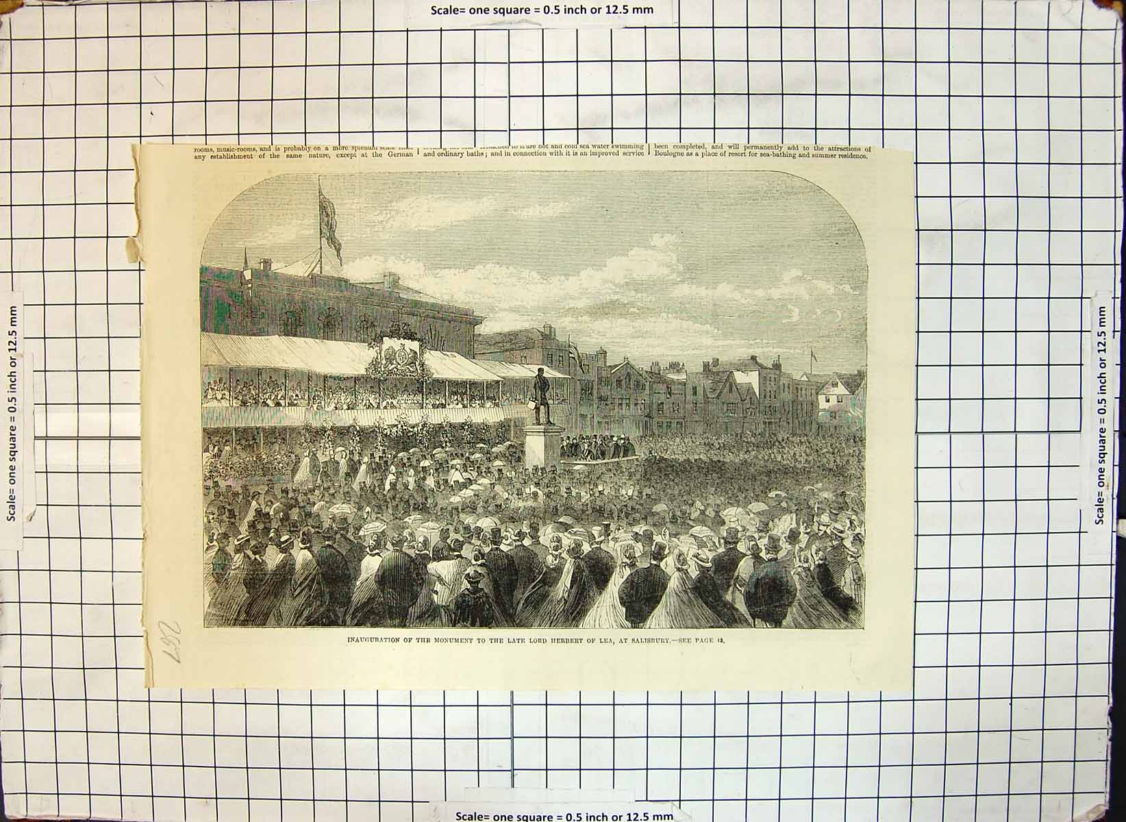 Original Old Antique Print Inauguration Monument Lord Herbert Lea Salisbury