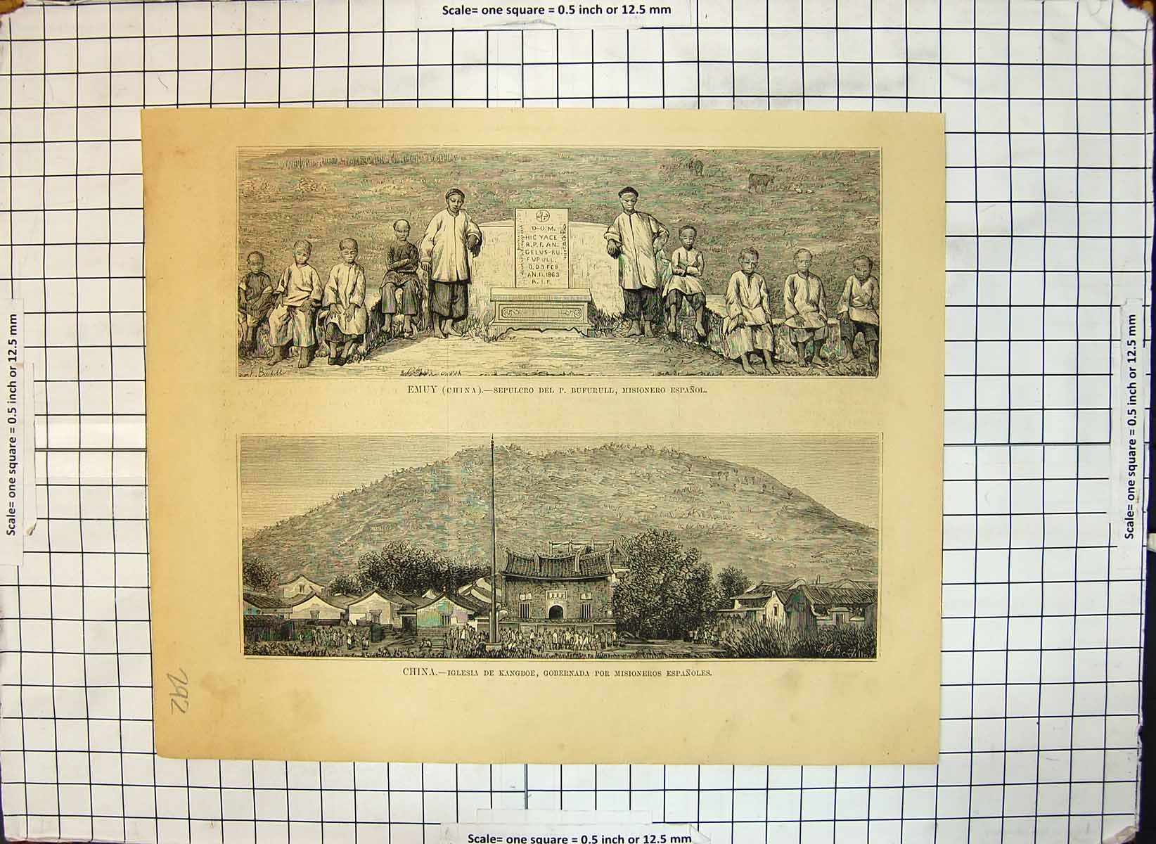 Antique Old Print Emuy China Monument P Bufurull Spanish Missionary Kangboe