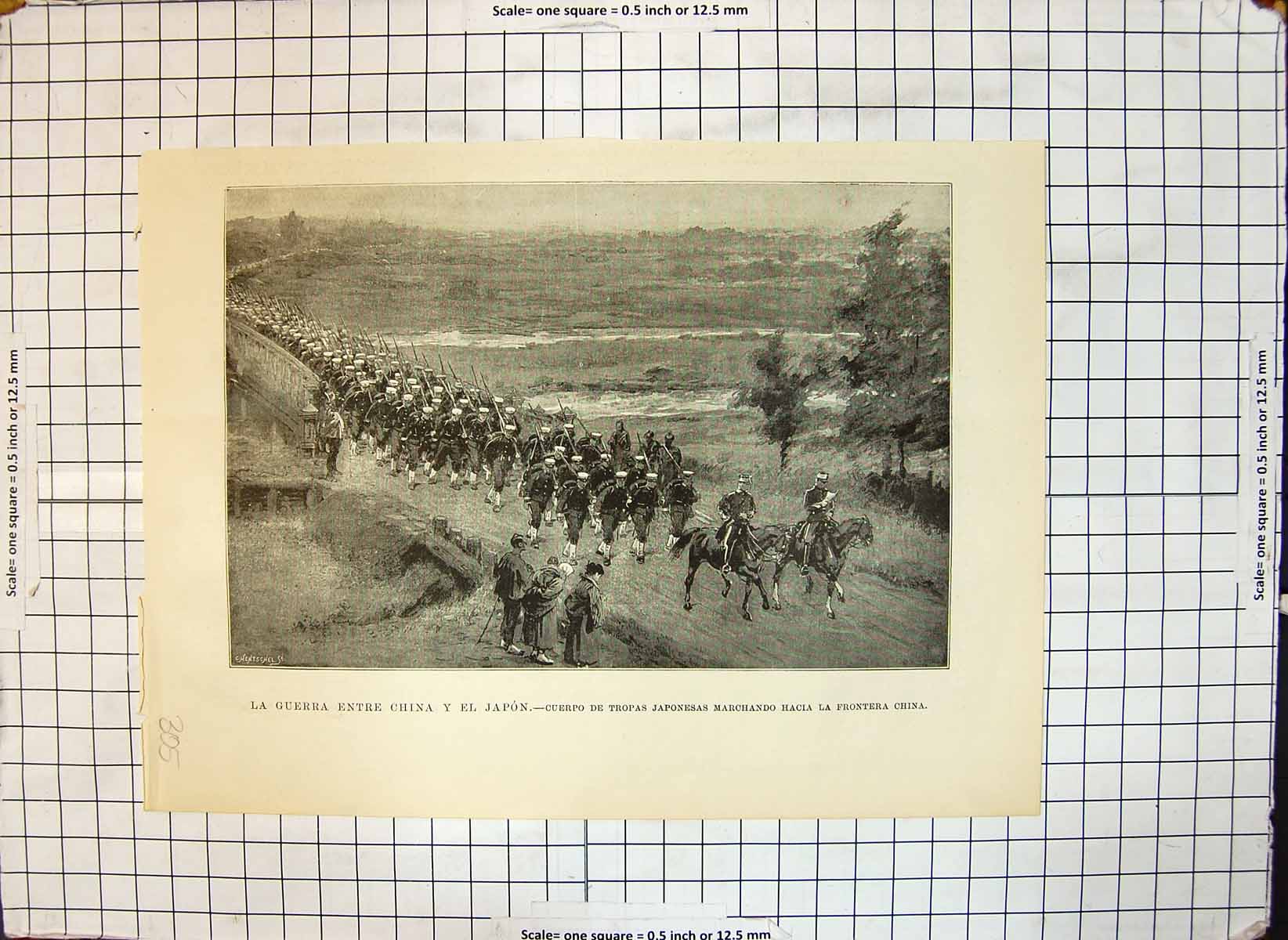 Antique Old Print War China Japan Japanese Troops Marching Chinese Frontier