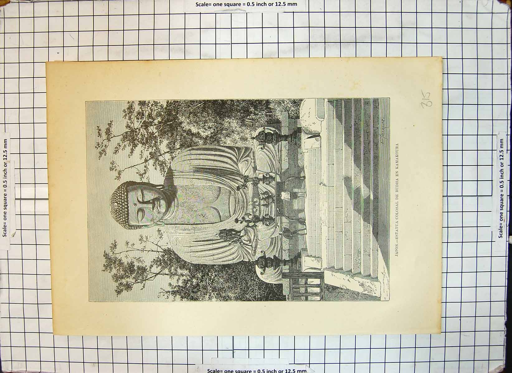 Original Old Antique Print Japan Colossal Statue Budha Kamakoura