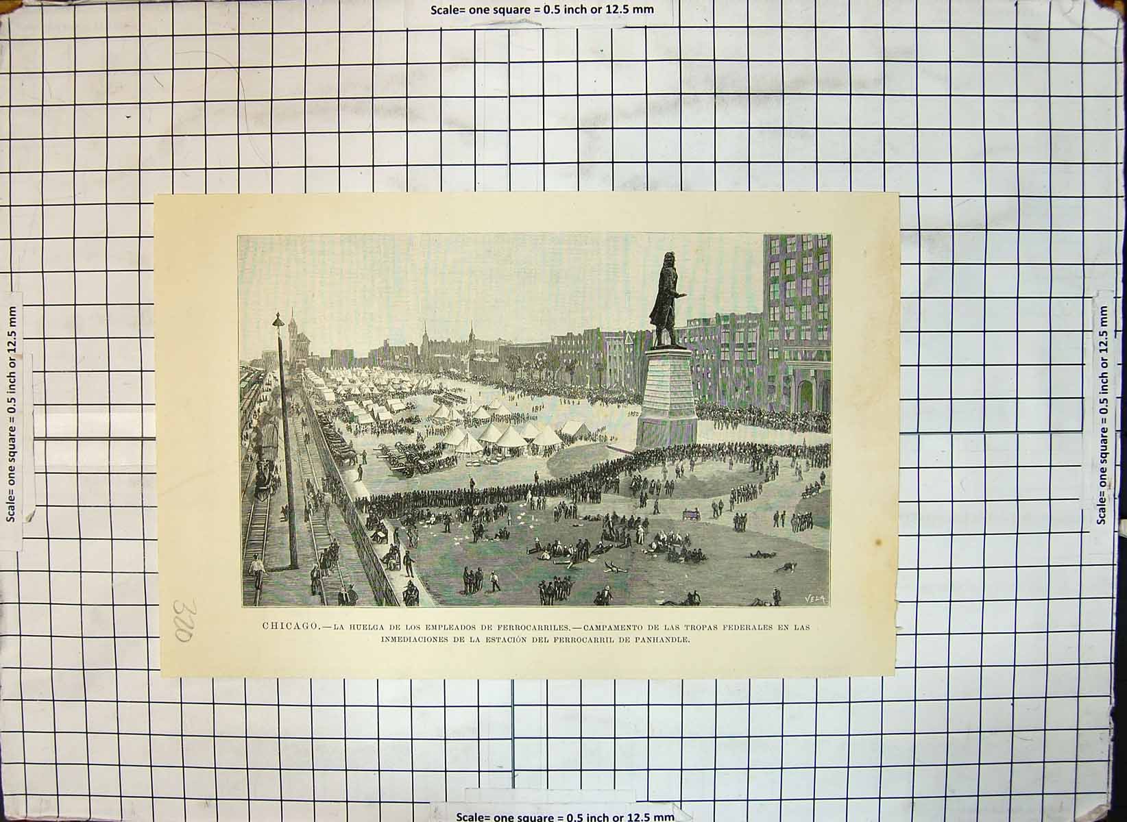 Antique Print Chicago Strike Railway Workers Camp Federal Troops Panhandle
