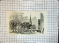 Original Old Antique Print Tremont Street Park Street Church Boston 1858 19th