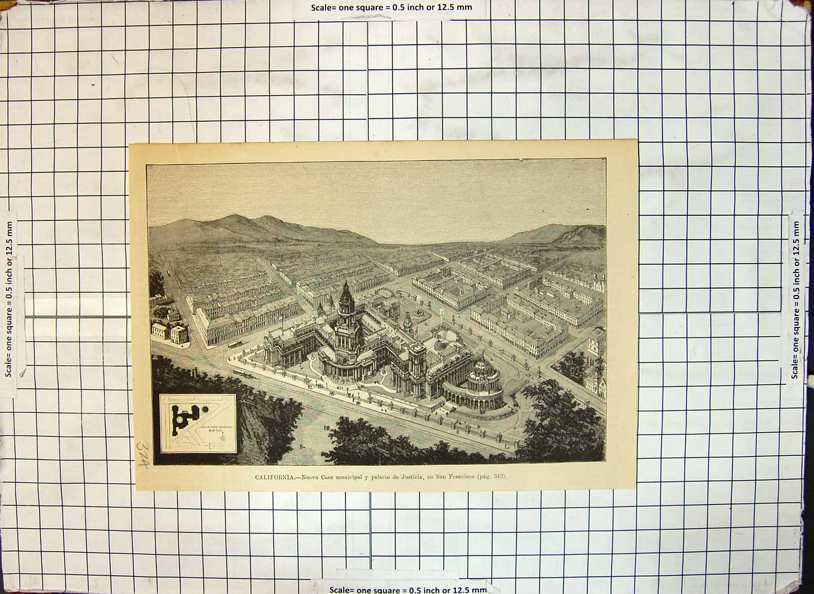 Old Antique Print California Municipal House Palace Justice San Francisco