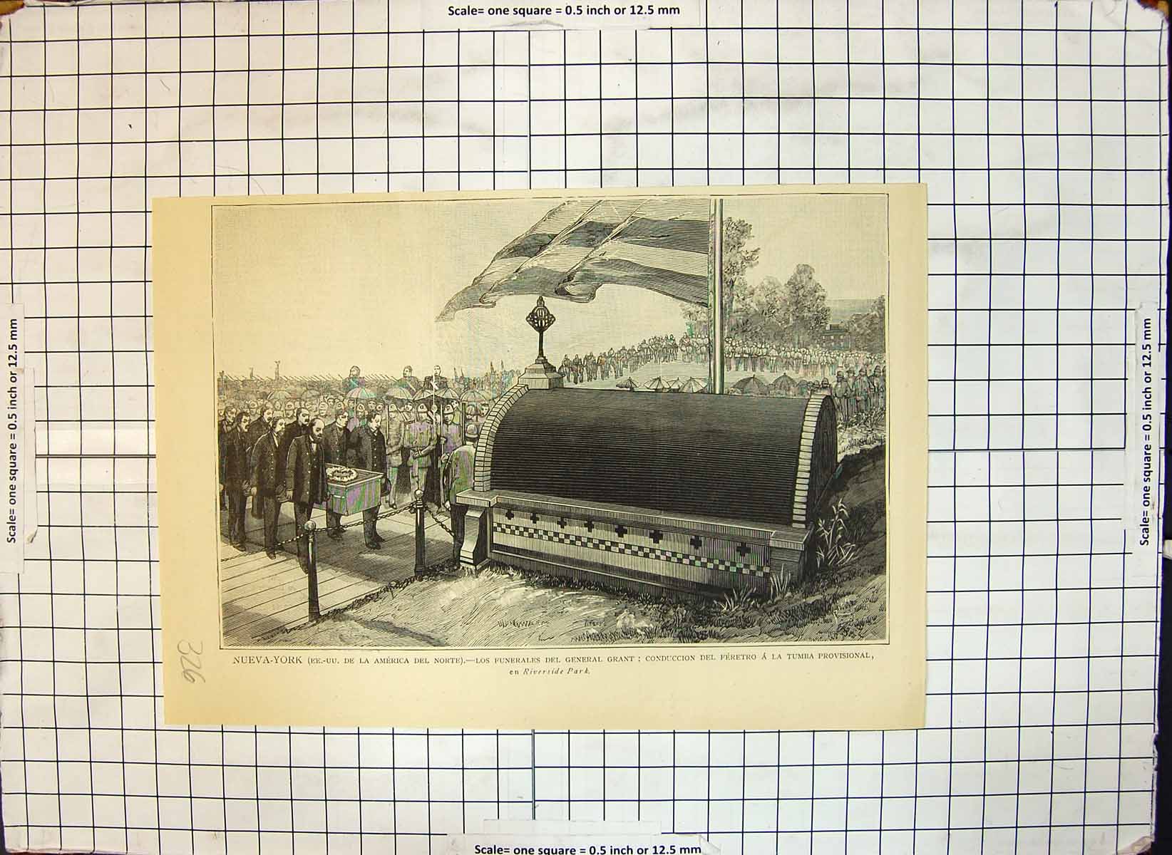 Original Old Antique Print New York Funeral General Grant Tomb Riverside Park