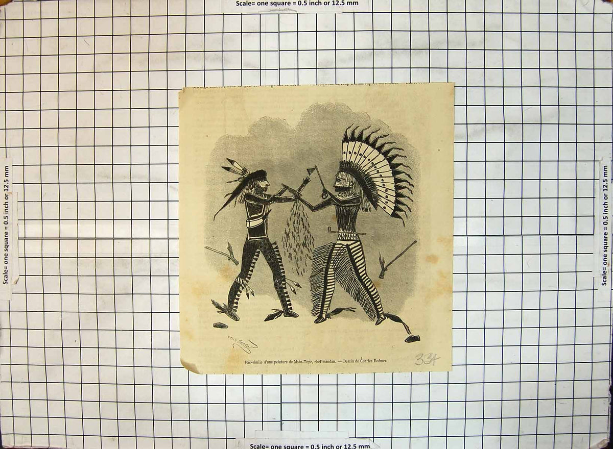 Original Old Antique Print Facsimile Mandan Chief Mato Tope Charles Bodmer