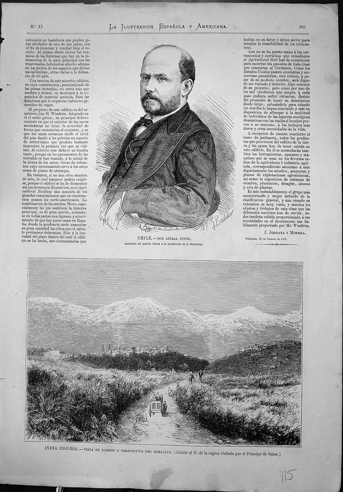 Antique Print Chile Don Anibal Pinto India View Jummoo Perspectiva Himalaya