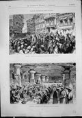 Old Antique Print Bombay Principe Poblacion Banquet Temlo Cueva Elephants