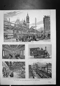 Old Print New York Railway Line Locomotive Inside Waggon Central Station
