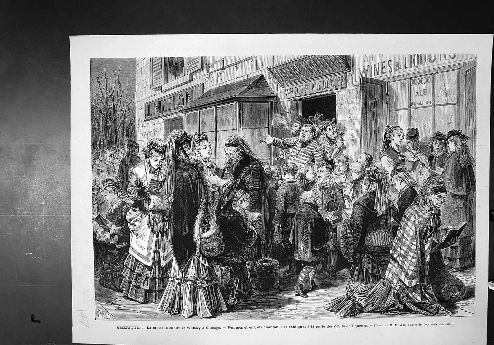 Antique Print America Crusade Against Whisky Chicago Women Children Singing