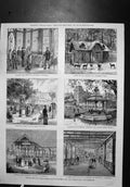Antique Old Print Saratoga Vista Park Horas Paseo Musical Pavilion Columbian