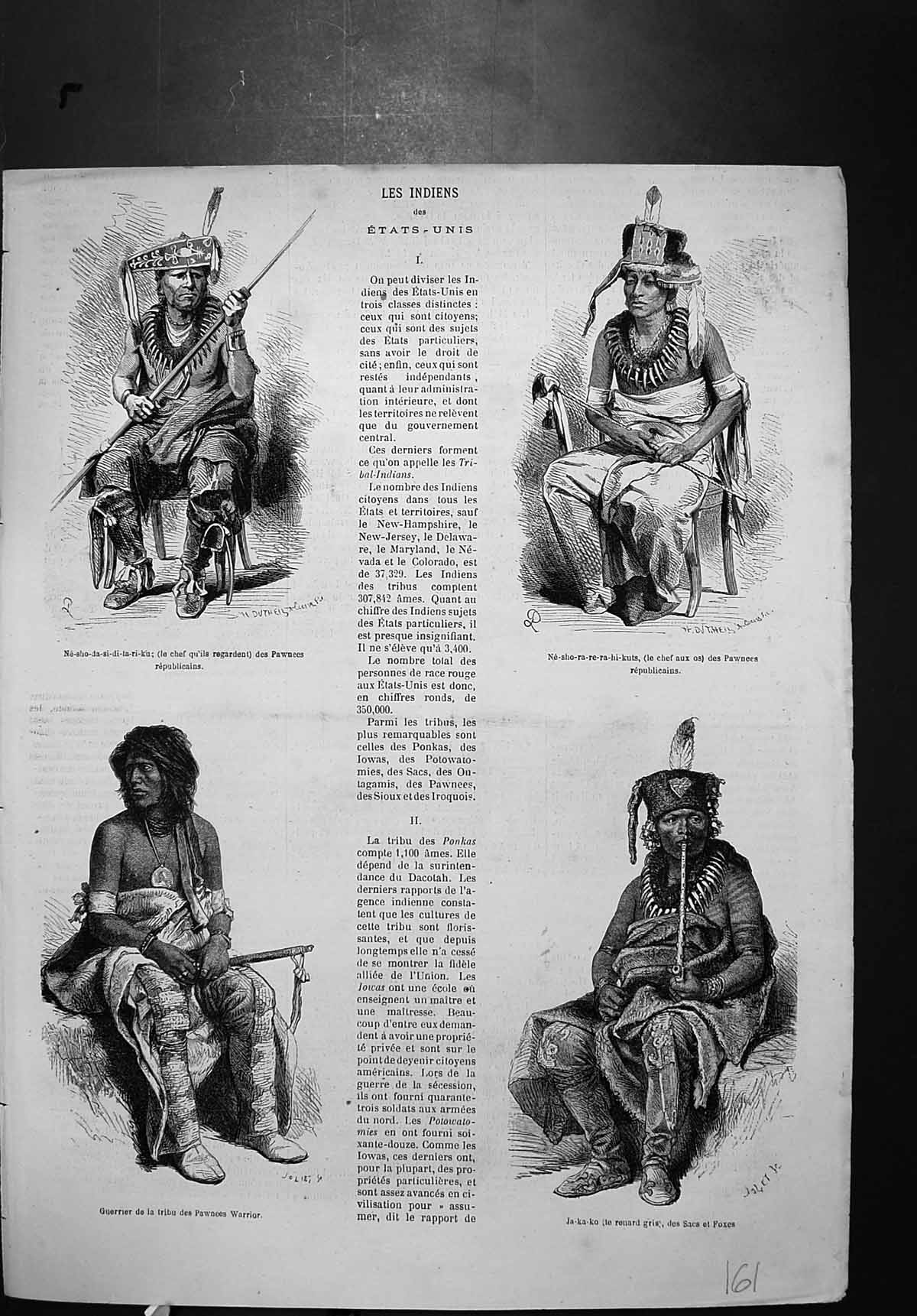 Antique Print Indians United States Pawnees Warrior Chief Republicans Foxes