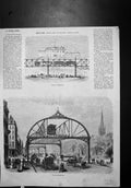 Original Old Antique Print New York Ferro Carril Sistema Gilbert Railway Bridge